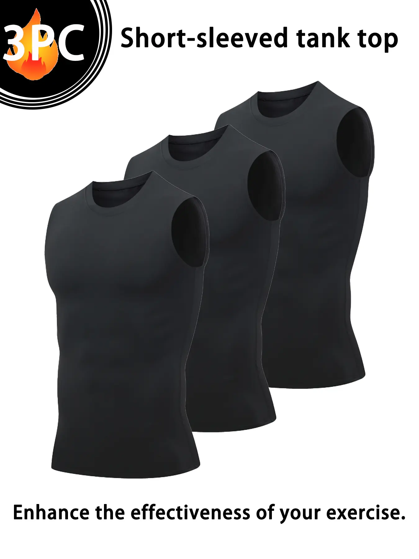 Men's 3PC Cool Breathable Compression Shirts, Black Sleeveless Athletic Tank Tops for Workout