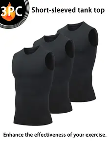 Men's 3PC Cool Breathable Compression Shirts, Black Sleeveless Athletic Tank Tops for Workout