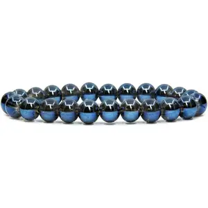 Natural Aqua Blue Aura Clear Quartz Handmade Gemstone 8mm Round Beads Elastic Bracelet 7" Unisex