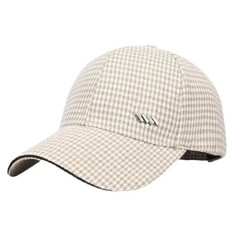 Unisex Plaid Houndstooth Woven Fabric Wool Baseball Cap - UV Protection, Vintage Contemporary Style, Adjustable Metallic Universal Sunshade Hat for Men Women - Daily Wear, Outdoor Travel Streetwear