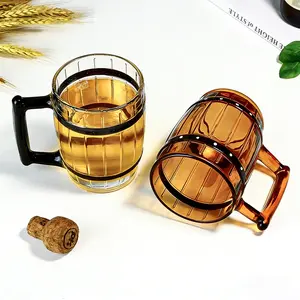 Man Cave Essential Barrel Glass Beer Mugs , Industrial Vintage Design, Durable Glass Build - Perfect for Watching Sports, Grilling & Relaxing with Friends - A Must-Have Accessory for Any Guy's Home Bar Drinkware