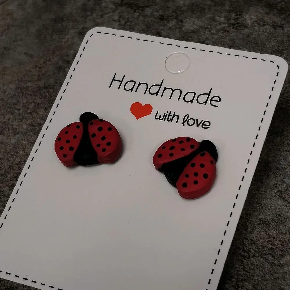 Handmade Polymer Clay Ladybug Earrings - Red & Black Design, Perfect for Everyday Wear