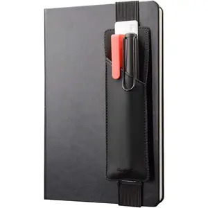 Adjustable Elastic Band Pen Holder, Pencil Holder, Pen Sleeve Pouch for Hardcover Journals, Notebooks, Planners, Binders, Fit Notebooks from 8" to 11” in Height, PU Leather, Detachable, Black
