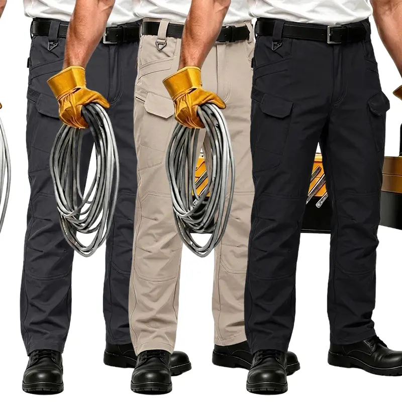 Homug Men's Three-Piece Work Pants and Tactical Pants - Tear-resistant fabric - Cargo pants - 230g casual hiking and outdoor work pants - 9 pockets (without waistband)