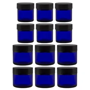 Combination 12 Pack of Cobalt Blue 1oz & 2oz Glass Straight Sided Jars