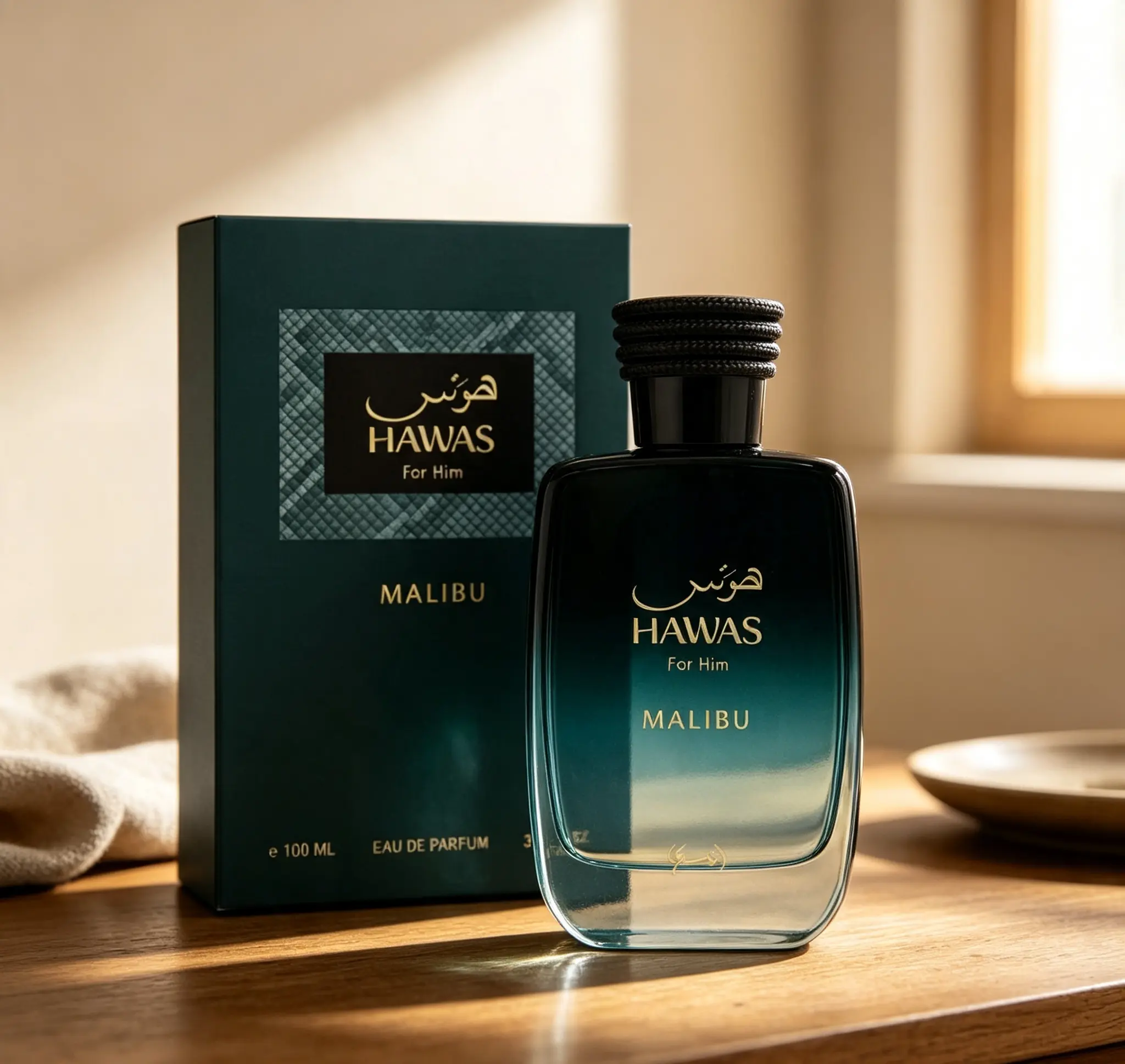 Hawas For Him Malibu EDP 3.38 Fl Oz 100ml For Men｜Sun‑Kissed Coastal Arabian Masculine Perfume｜Long‑Lasting Fresh Aquatic Woody Scent For Summer Daily Wear & Night Out