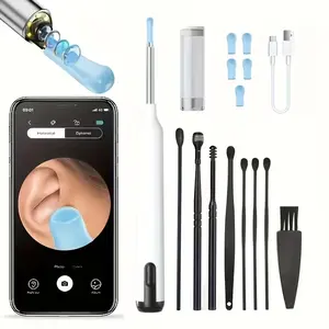 Visual earwax removal kit with camera and light, including 8 earwax removal tools and 6 ear spoon heads, suitable for all mobile phones, simple, safe and comfortable home ear cleaning tool, Ear Cleaner Camera