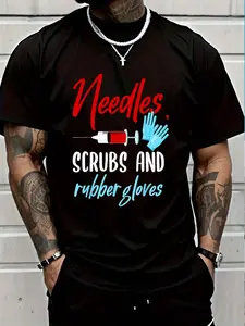 100% Cotton Phlebotomist Needles Scrubs Gloves Phlebotomy Tech Nurse T-Shirt Women's Men's Graphic Tee Crew Neck summer vacation Tops