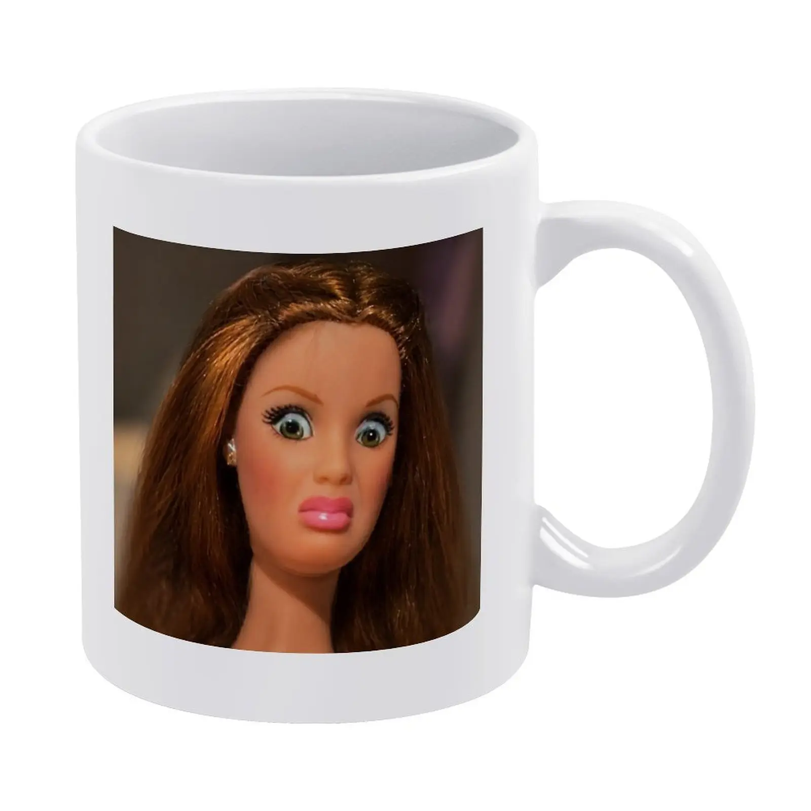 Funny Doll Face Mug, Unique Coffee Cup Gift, Cute Kawaii Style Ceramic Mug, Funny Home Office Cup