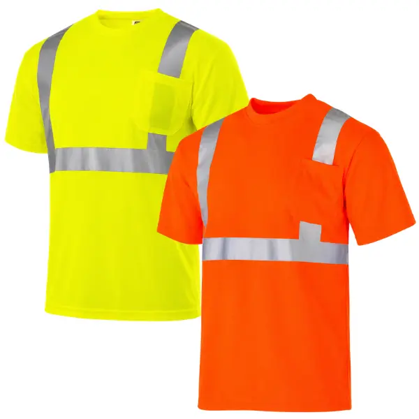 5-Pack High-Visibility Tees-Class 2-Pocket Shirts-Reflective Safety- Construction Gear