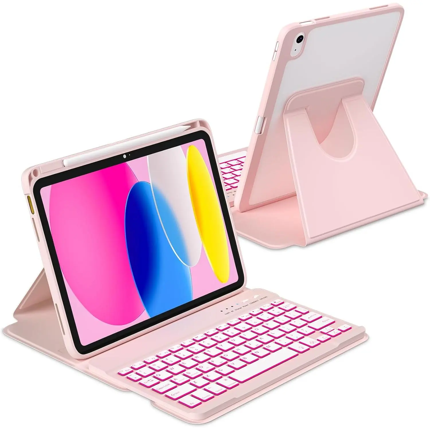 for iPad A16 Case with Keyboard (2025), 7 Color Backlight | Removable keypad with Pencil Holder | 360  | Rotating for iPad 10th Generation Case with Keyboard,