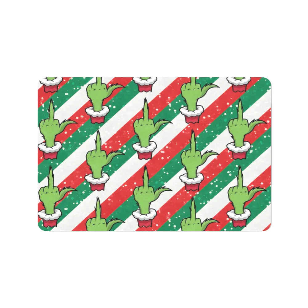 Funny Christmas Rug Red Green White Striped Non-Slip Floor Mat for Bathroom Entryway Living Space Festive Holiday Decor