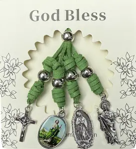 Saint Jude Faith Blessing Pendant Handmade Catholic Protection Charm for Peace & Hope with Four Religious Icons Green Cord