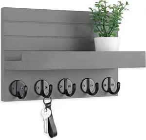 Key Holder for Wall, Decorative Key and Mail Holder with Shelf Has Large Hooks