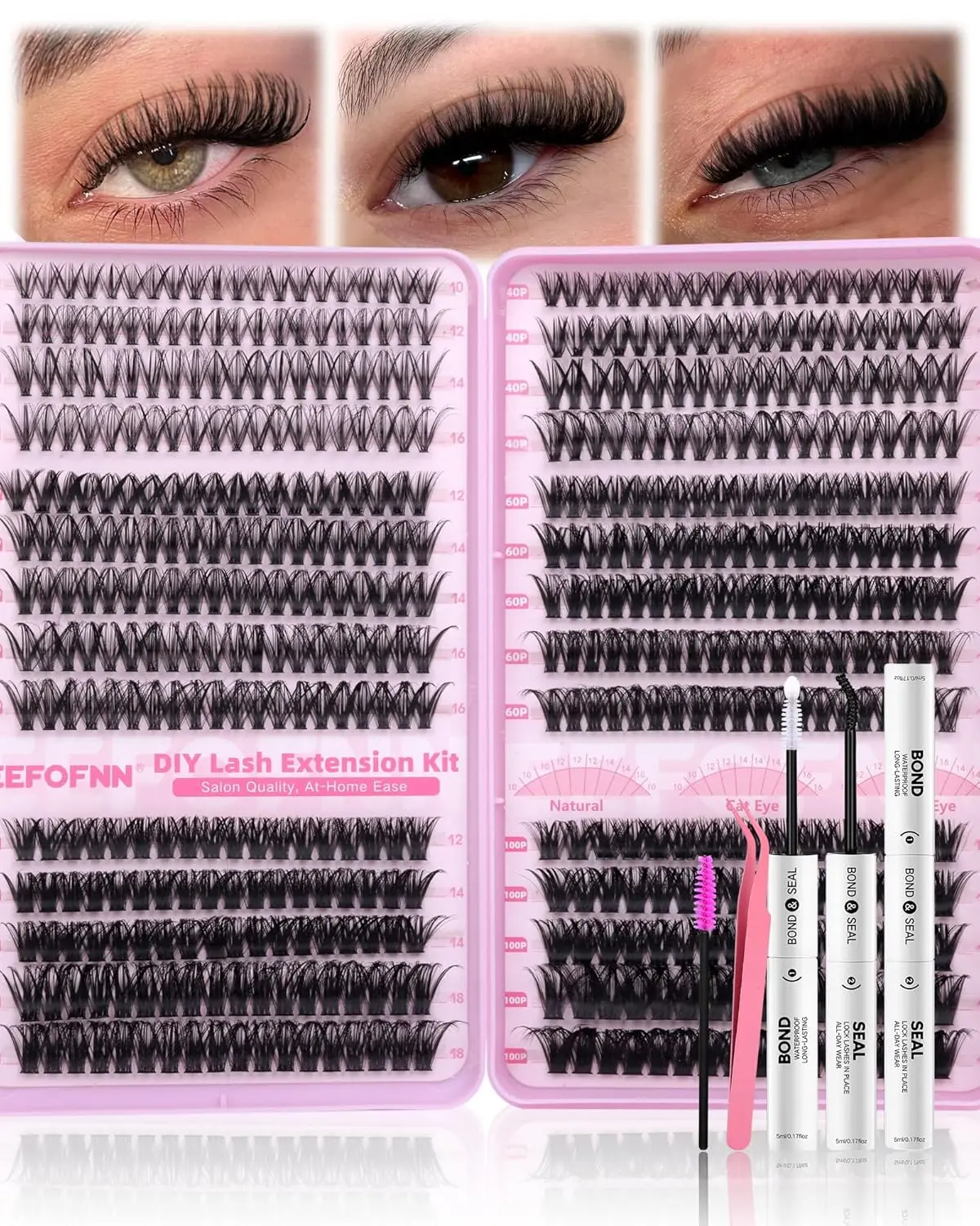 Lash Clusters Kit 560pcs Wispy Eyelash Clusters 30-100D Lash Cluster Kit | 10-16mm Individual Lashes Natural Cluster Eyelash Extensions Kit with Lash Bond and Seal, Tweezers by Eefofnn