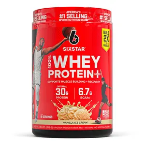 (A)Six Star Whey Protein Powder Plus – Strawberry Smoothie Flavor, 30g Protein, Whey Isolate & BCAAs, Muscle Building & Recovery, Immune Support, 1.8 lbs