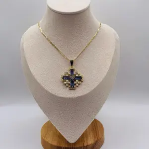 Jerusalem Cross Necklace - 18 karat gold plated Purple Valentine's Day Mother's Day Christmas First Communion Anniversary Auspicious Birthday Daily