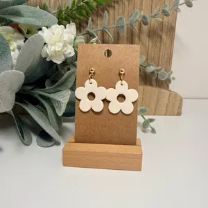 White Flower Clay Earrings - Handcrafted Floral Design for Women's Fashion Accessories