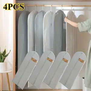 43" Suit Bag, 4 Pack Garment Bags for Hanging Clothes, Suit Bags for Closet Storage, Garment Bags for Storage Suits, T-shirts, Jackets and Coats, Grey Furniture Covers Home Care Supplies
