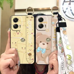 Cute Silicone Phone Case For MOTO G Stylus 5G 2024 ring Anti-dust Anti-knock Shockproof Durable Cartoon Wristband Dirt-resistant Lanyard Phone Holder Soft case Kickstand
