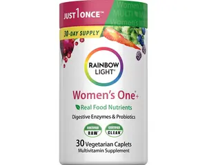Rainbow Light Womens Multivitamin One + | 30 Caplets | Real Food Nutrients, Digestive Enzymes & Probiotics