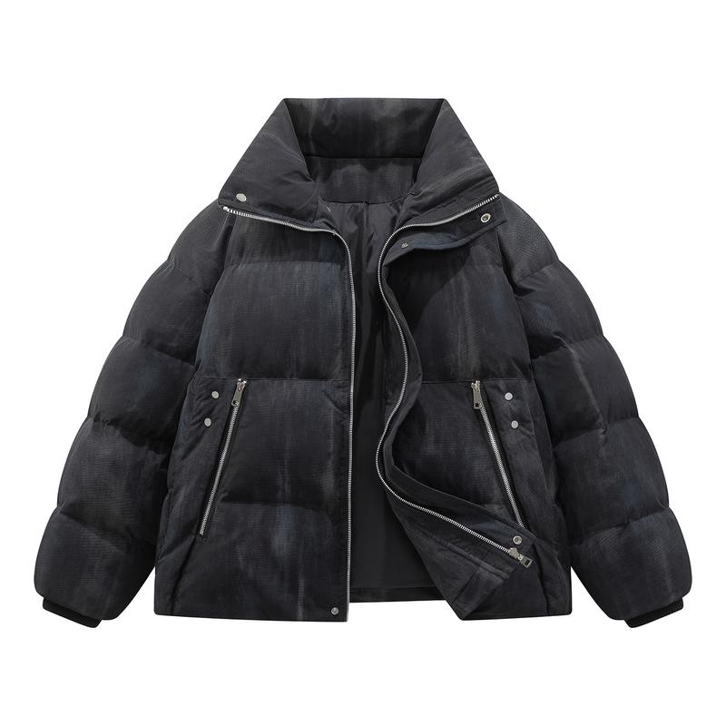 Men's/Women's Tie-Dye White Puffer Jacket, Stand Collar Warm Winter Down Outerwear