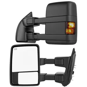 Smoked Power Heated Tow Mirrors Compatible with Ford Super Duty(2003 2004 2005 2006 2007) and Excursion(2001-2005), Extended Trailer Towing Side Mirrors w/Turn Signal for F250 F350 F450 F550