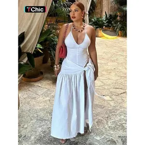 Women's Solid Backless Cami Bodysuit & Split Thigh Skirt Two-piece Set, Sexy Fashion Casual Halter Neck Bodysuit & Tie Front Plicated Skirt for Daily Outdoor Wear, Ladies Clothes for All Seasons��gift��（gift）Gift