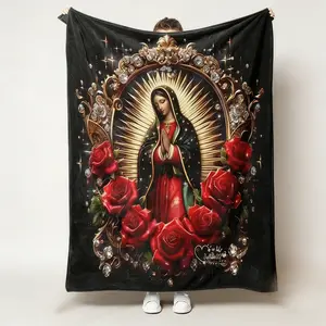 Virgin Mary Pattern Flannel Blanket Premium Flannel Material Soft Warm Cozy Lightweight Throw for Bedroom Living Room Sofa Mother's Day Valentine's Day Birthday Christmas Gift