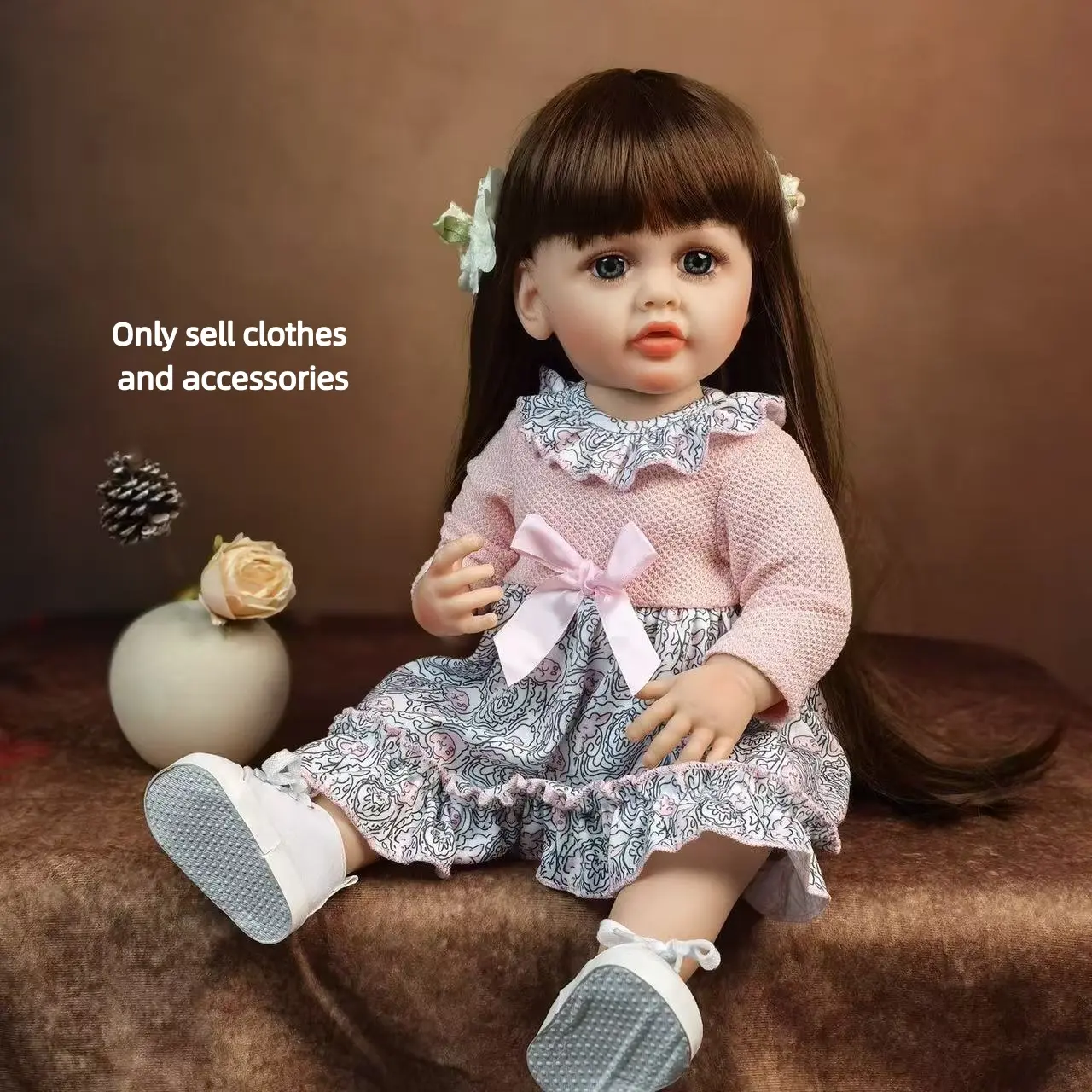 22 Inch Reborn Girl Dress Set, 7 Piece Including Skirt, Shorts, Diaper, Bear, Bottle, Pacifier, Juice Bottle, Best Play Toy Gift, Clothes For Dolls