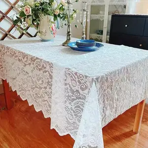 Lace Tablecloth, Rectangular Tablecloth with Phoenix Tail Lace Edging, Table Decoration for Dining Table & Coffee Table, Home Decor, Washable Table Cover