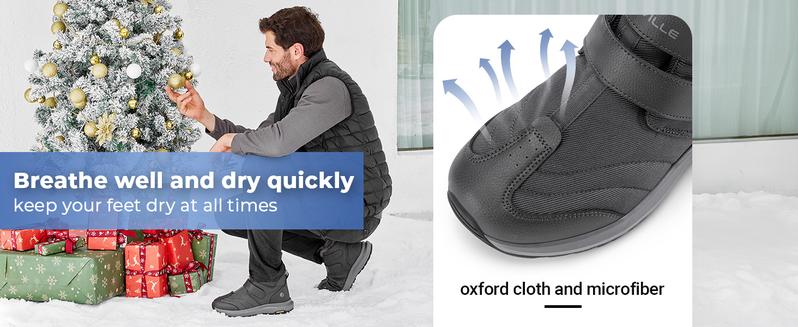 FitVille Men's CozyCore Winter Boots V8 - Jet Black Slip Resistant Snow Boots with High Rebound EVA Foam & Adjustable Velcro Strap for Wide Feet