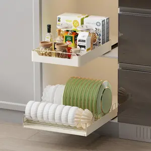 Garvee No Drill Pull Out Cabinet Organizer with Adhesive Film - Kitchen Slide Out Dish and Bowl Drying Rack for Under Sink Cabinets, Convenient and Space-Saving Kitchen Storage Solution