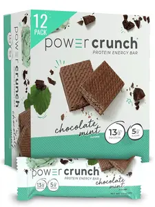 Power Crunch Protein Wafer Bars, Chocolate Mint, High Protein Snacks with Delicious Taste, 12 Count - Crispy, Sugar