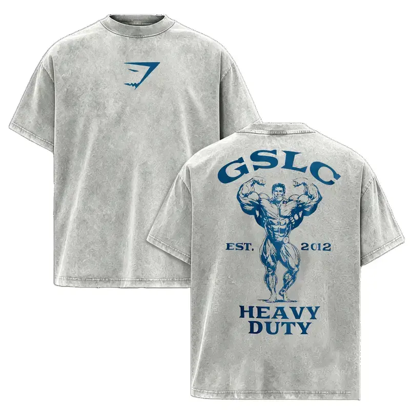 Vintage Washed Gym T-Shirt for Men, Bodybuilding Graphic Tee, 100% Cotton Loose Fit Fitness Shirt, Heavy Duty Workout Top, Perfect Gift Menswear Tshirt Streetwear Crewneck Tropical Casual Shortsleeve