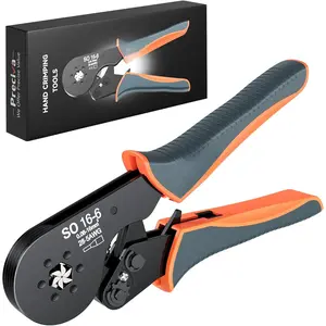 Preciva Chrome Vanadium Steel Hexagonal Crimping Tool SO16-6 - Self-Adjustable Ratchet Hand Crimper with Induction-Hardened Construction, Beveled Edges for Wire Terminals, Cable End-Sleeves, Cranes (0.08-16mm, AWG 28-5, Compact Rotating Set)