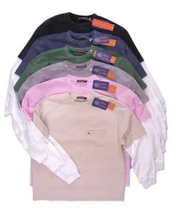 Double Layer Cropped Boxy T-shirt by High Level HL Stonewashed Contrast Sleeves Pocket Heavyweight Drop Shoulder