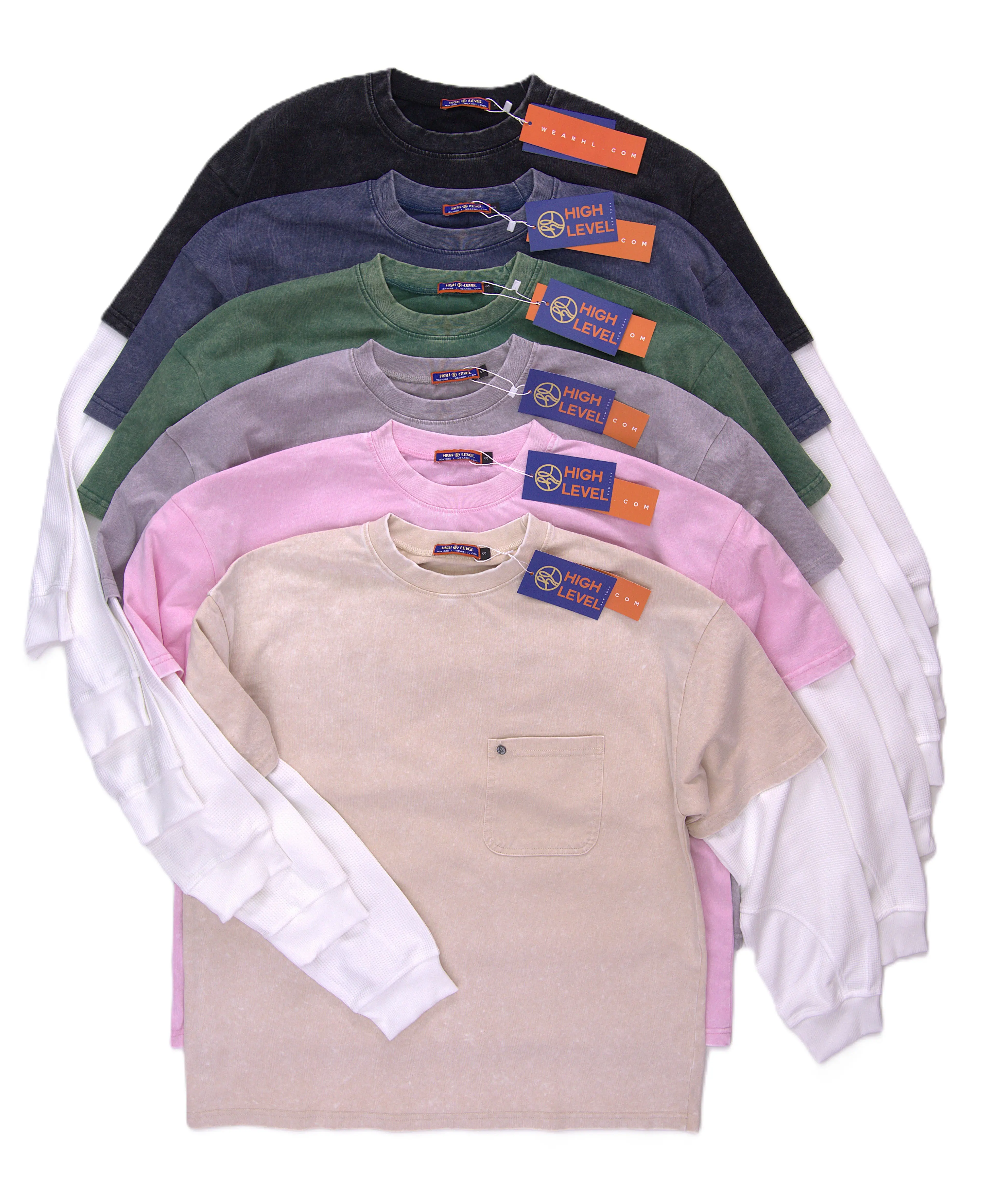 Double Layer Cropped Boxy T-shirt by High Level HL Stonewashed Contrast Sleeves Pocket Heavyweight Drop Shoulder Double Layer Cropped Boxy T-shirt by High Level HL Stonewashed Contrast Sleeves Pocket Heavyweight Drop Shoulder