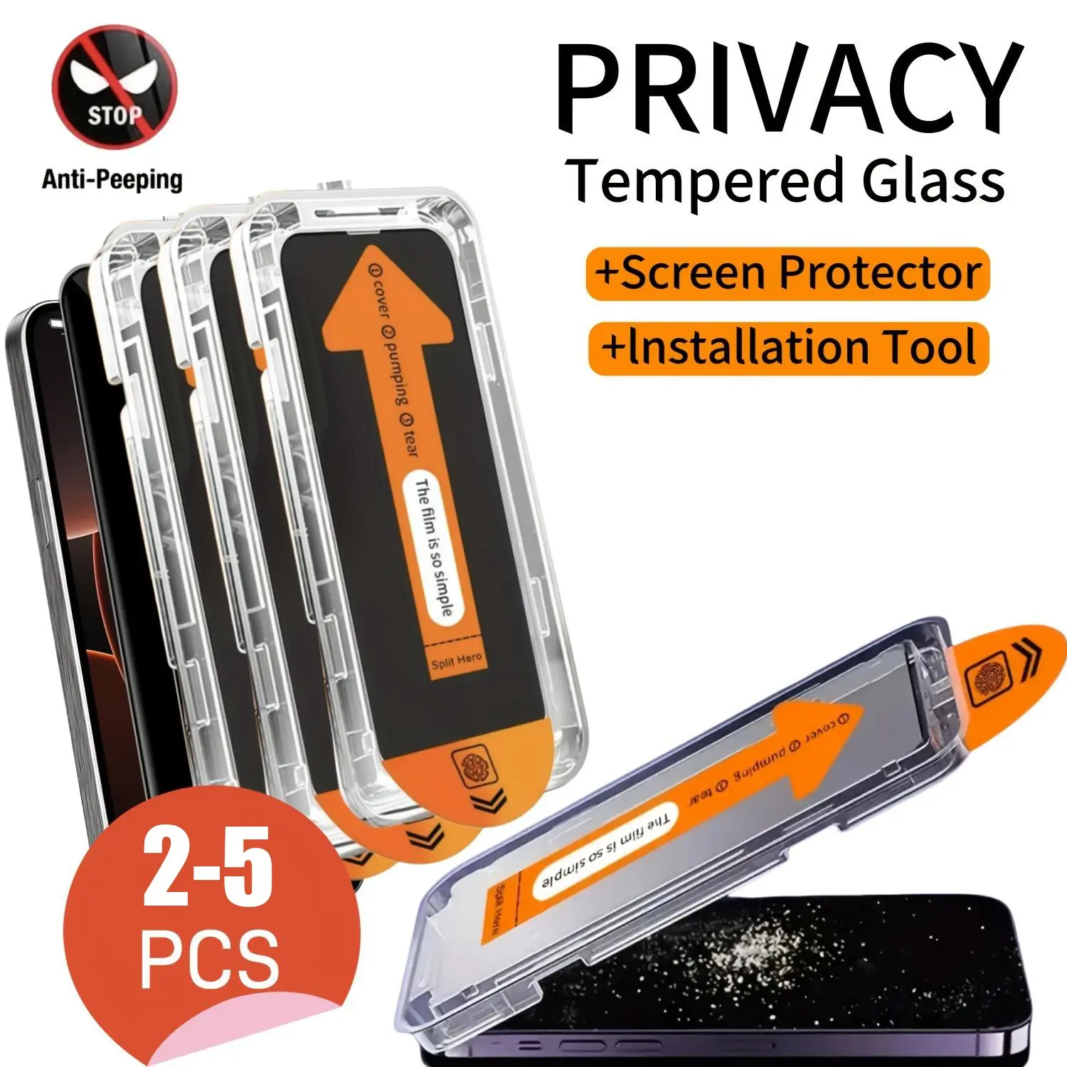 2-5 Packs Full Cover Privacy Tempered Glass Smartphone Screen Protector For iPhone 17 Pro Max/17 Air/16 Pro Max/15 Pro/16/15/14/13/12/11/16e/Plus/Mini/X/XR Ultra HD,Anti-Scratch,Anti-Fingerprint,Easy to Install,Anti-Peeping,Protection
