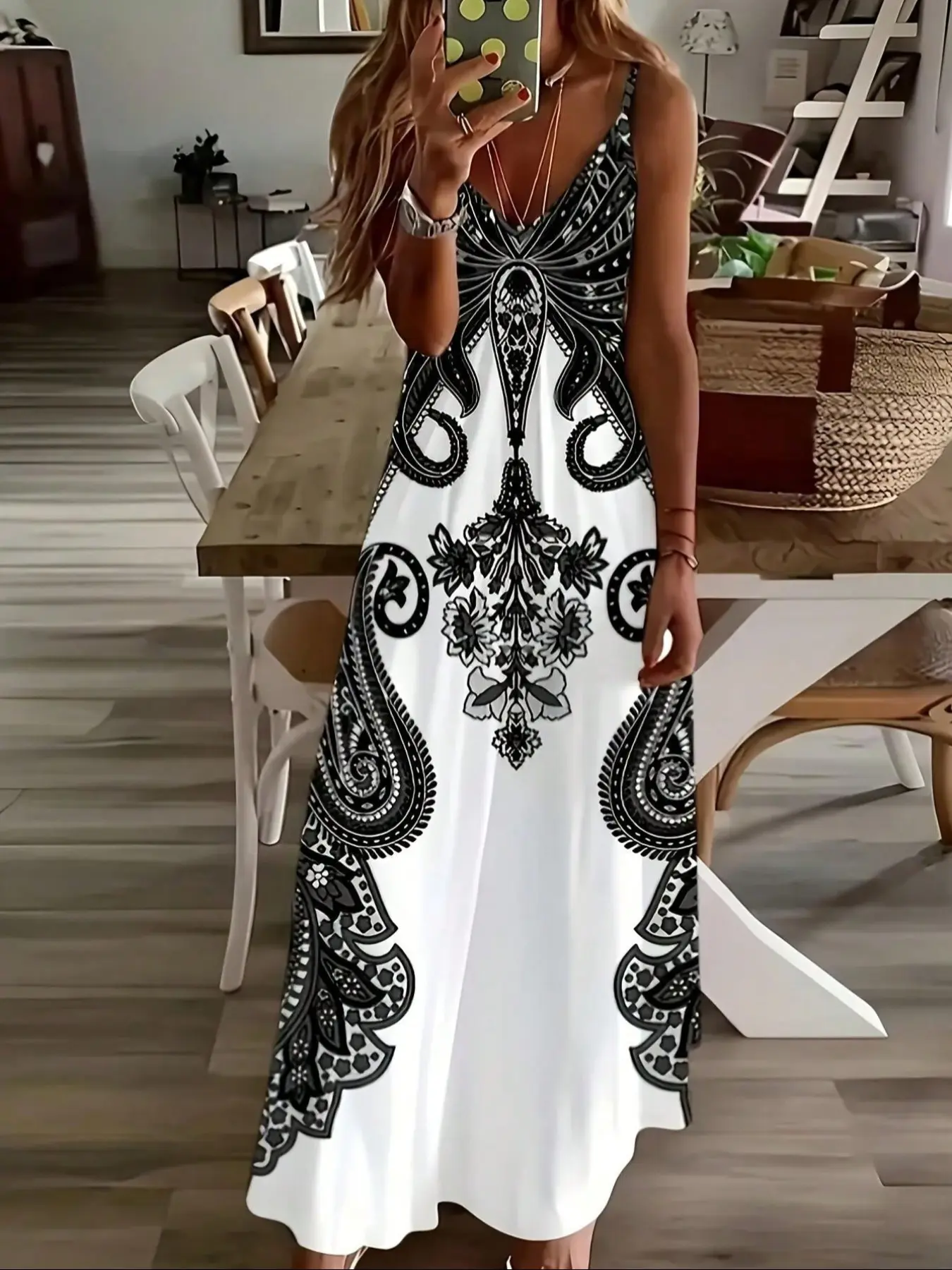 Plus Size Women's Vintage Geometric Print Long Dress, V Neck Sleeveless Summer Dress, Casual Fitted Plain Style Design, Perfect for Daily Wear - TikTok Shop Plus Size Women's Vintage Geometric Print Long Dress, V Neck Sleeveless Summer Dress, Casual Fitted Plain Style Design, Perfect for Daily Wear - TikTok Shop