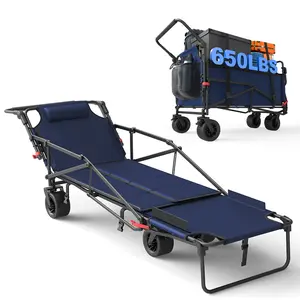 LEVELEVE 2-in-1 Foldable Handcart & Chair - 650LBS Capacity, Adjustable Backrest, All-Terrain Grocery Cart on Wheels, Wagon, Compact Foldable Shopping & Camping Garden Chairs, Wagon Cart