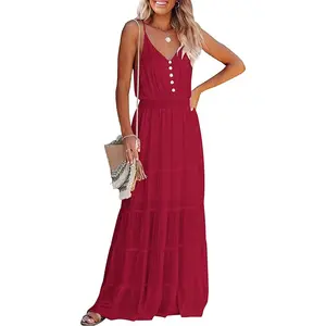 PrettyGarden Women's Casual Summer Dress Spaghetti Strap Sleeveless High Waist Beach Long Maxi Sun Dresses