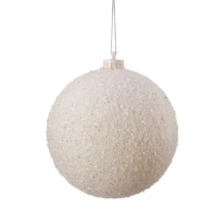 6" White Frosted Snowball Ball Ornament Set Of 4