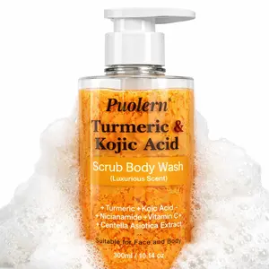 Exfoliating Turmeric & Kojic Acid Body Wash, Face and Body Cleanser with Niacinamide, Vitamin C & Centella Extract, Refreshing Daily Scrub, 300ml