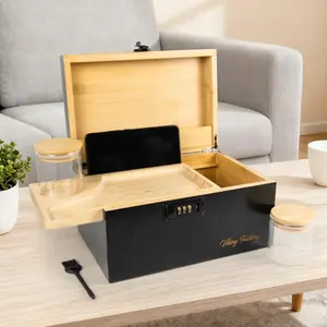 Viking Factory Bamboo Storage Box with Lock Home Office Desk Organizer Set Crafted with Moise-Tension Includes Accessories