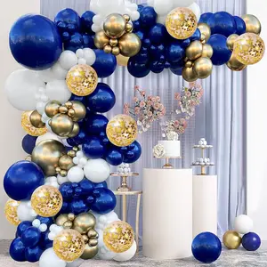 Navy Blue Gold Balloons Garland Kit, Navy Blue Gold White Confetti Balloons Arch Kit for Birthday Party Baby Shower Wedding Graduation Class of 2024 Prom Decorations