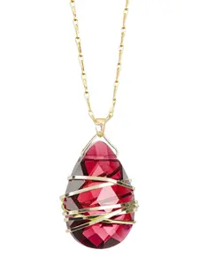 Fancy Cut Raspberry Crystal Wire Wrapped Pendant Necklace – Dazzling Statement Jewelry | Perfect Birthday Gift for Her