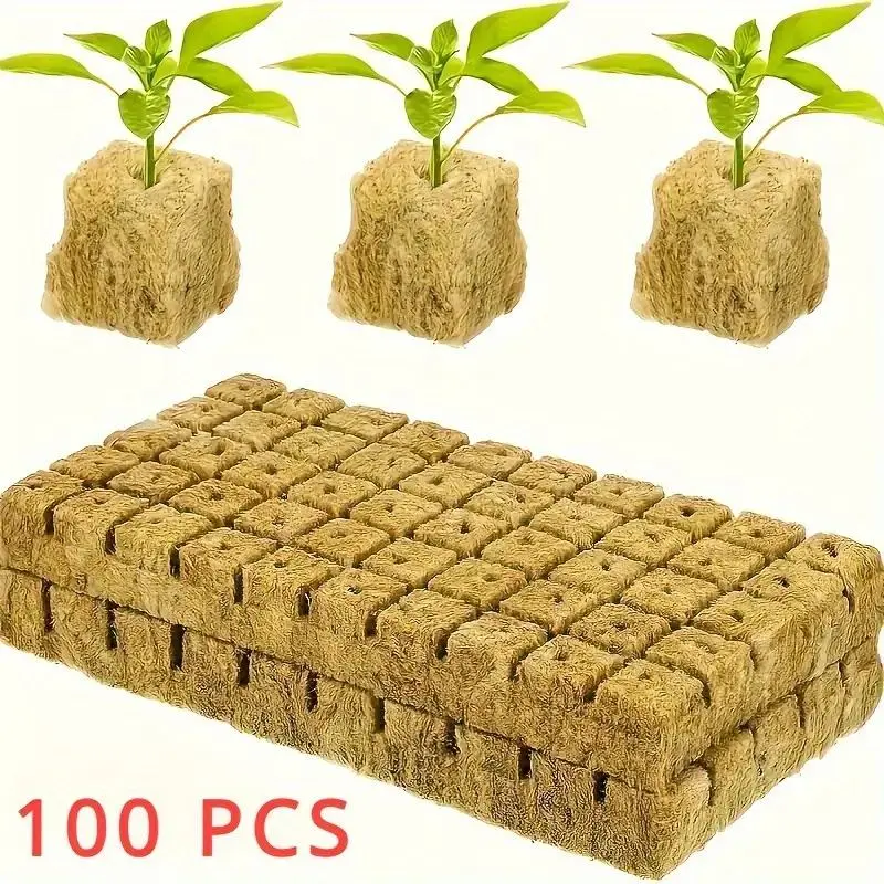 Breathable Rockwool Seed Block, Durable Blocks 100pcs/set 1x1x1 Inch Seedling Block, Planting Block, Soilless Growing Blocks for Indoor & Outdoor Use, Garden Supplies