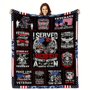 1pc Military Appreciation Throw Blanket - Veteran Served Sacrificed Plaid Flannel Fleece - Contemporary Style - All-Season Knitted Polyester - Machine Washable - with Digital Print for Navy, Vietnam Vets, Multipurpose Occasion Gift