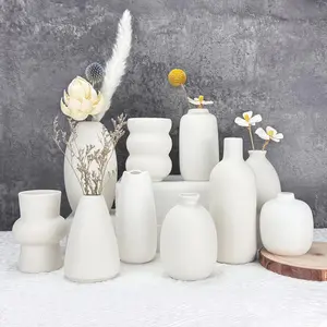 White Vases Set of 10, Small Ceramic Flower Vases Bulk Bud Vases for Wedding Table Centerpieces Decor Pampas Grass Modern Boho  Party Decor DIY